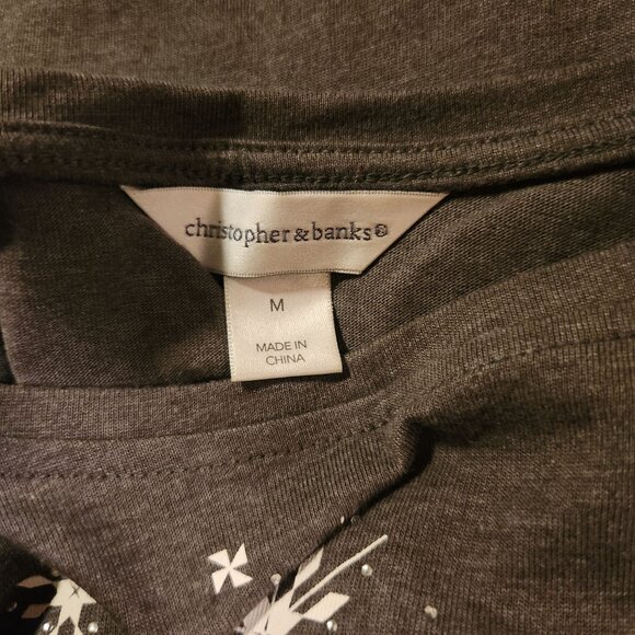 Christopher & Banks Gray Holiday Cardinal Print 3/4 Sleeve Womens Top M - Picture 5 of 8